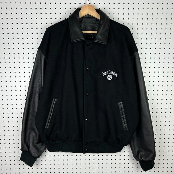Vintage Jack Daniels Letterman Bomber‎ Jacket Size XL 100% Leather Wool Promo - Picture 2 of 8